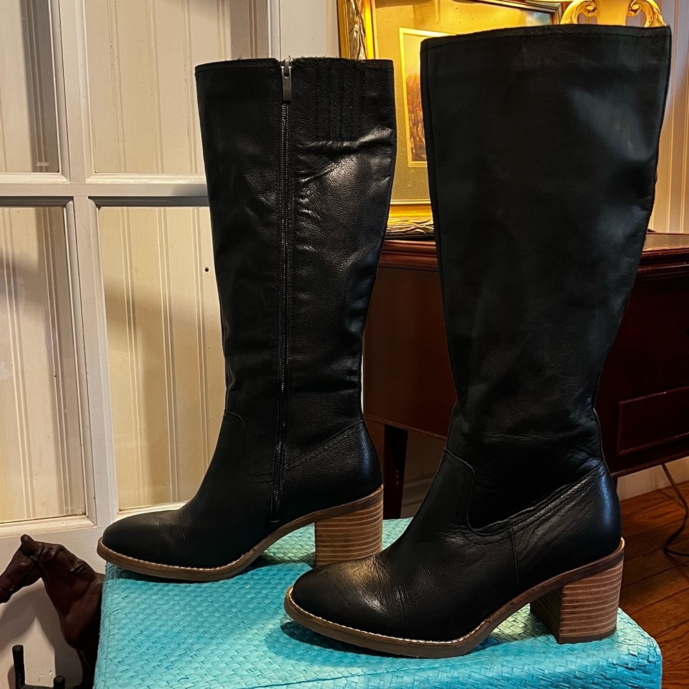 Black leather knee high boots